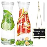 Glass Water Carafe - 2 Juice Containers with Lids