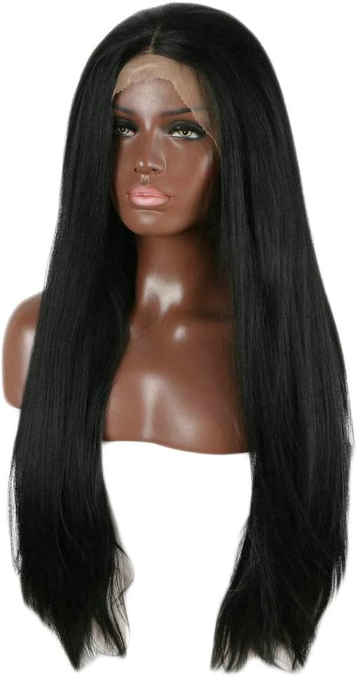 Long 1B# Black Straight Heat Resistant Fiber Wigs For Women Fully Replacement Synthetic Lace Front Wigs for Cosplay/Holiday/Party - Image 3