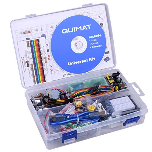 Quimat Project Super Starter Kit with Free Tutorial Complete Robotics Sensor Kit with Breadboard,Protoboard, Board,5V Relay,Power Supply Module,Stepper Motor, Compatible with ArduinoIDE