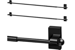 Yaocom 2 Pcs Magnetic Curtain Rods for Metal Door 28 to 48 Inch, 1/2" Multi-use Adjustable Appliance Magnetic Rod for Window Frames, Cabinets, Refrigerators, Dishwashers(Black,Style 1)