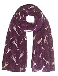 Apparel: Celebrity Style Giraffe Animal Print Womens Large Scarf Shawl Wrap Gift UK SELLER (Plum With White)