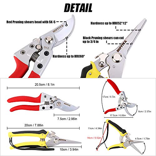 Professional Hand Pruning Shears Set, Bypass Gardening Shears with Stainless Steel / SK-5 High Carbon Steel, 1'' Cutting Capacity, Suitable for garden art, trimming branches, flowers, vines, etc - Thumbnail 5