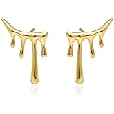 Melting Gold Plated Liquid Drip Ear Stud Earrings for Women, Irregular Water drop Modern Trendy Earrings,Sterling Silver Post Mixmatch Dripping Earrings,Unique Statement Jewelry