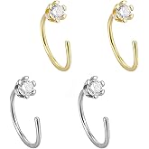 Minimalist CZ Half Hoop Earrings for Women Silver Gold-Toned Tiny Clear Cubic Zirconia Open Small Huggie Hoops Earring for Cartilage Piercing Upper Ear Fashion Christmas Holiday Jewelry