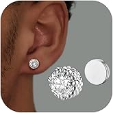 GEMQUEEN Magnetic Earrings for Men Women - 5A Shiny CZ Dragon Claw Punk Hypoallergenic Stainless Steel Non Piercing Clip on Fake Earrings Studs Silver 8MM Not Easy to Fall