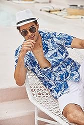COOFANDY Men Cotton Linen Shirts Loose Fit Tropical