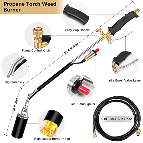 TIQTAK Propane Torch Weed Burner with 9.8 FT Hose High Output 800,000 BTU Heavy Duty Flame