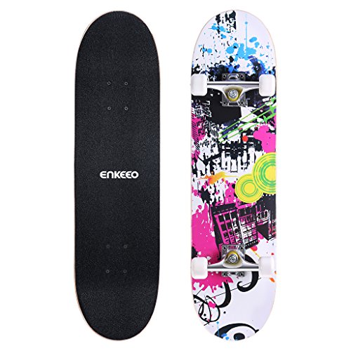 ENKEEO Skateboards Complete 32" 9 Ply Maple Wood Double Kick Concave Skateboards for Girls, ABEC-9 Tricks Stake Board for Beginners and Pro