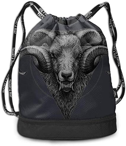 Baphomet Goat Head Satanic Drawstring Backpack Sports Gym Cinch Sack Bag for Women Men Children Gymsack