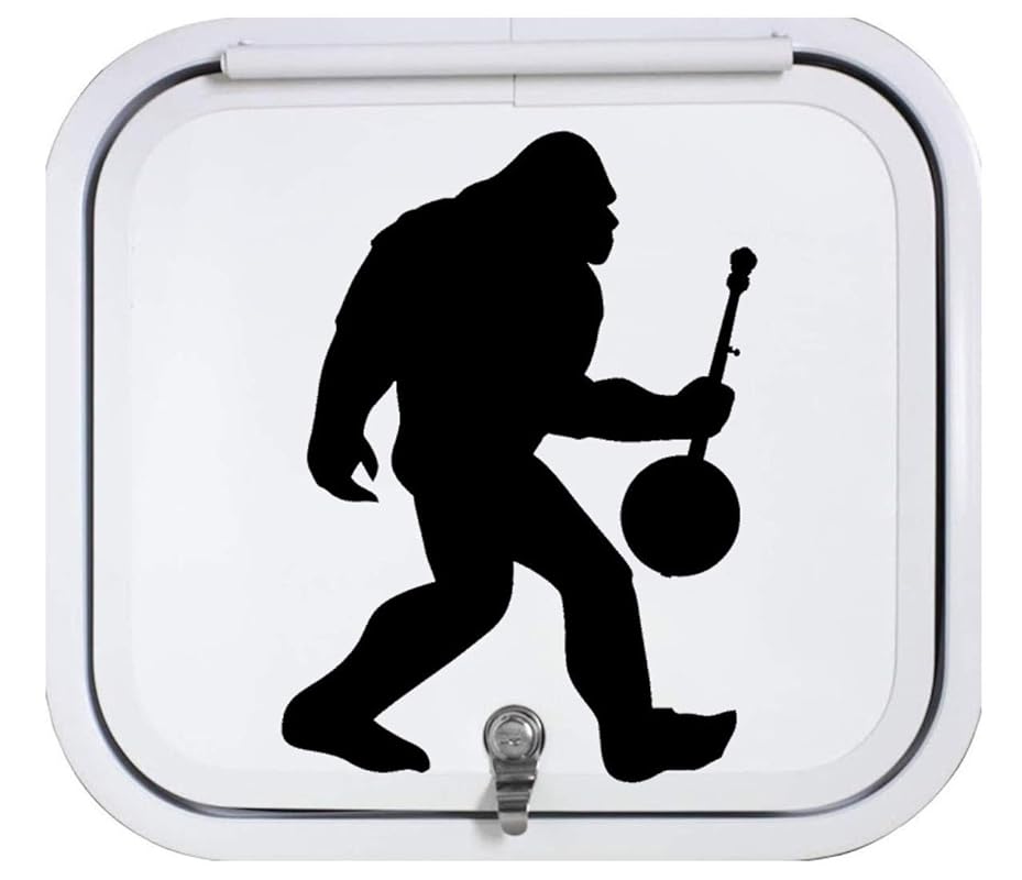 Bigfoot with Banjo Decal Sticker for Camper Black Vinyl