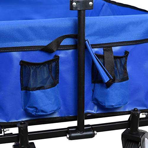 Collapsible Outdoor Utility Wagon with Top Canopy, Heavy Duty Folding Garden Portable Hand Cart, with Drink Holder, Suit for Shopping and Park Picnic, Beach Trip and Camping (Blue w top) - Thumbnail 3