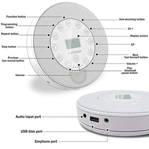 Lukasa Portable Bluetooth CD Player Builtin Speaker Stereo, Personal