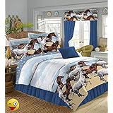 COASTAL BEACH PONY HORSE WESTERN 8 Pieces QUEEN SIZE COMFORTER Bed in a Bag Set (1, Queen Size)