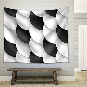 Vector - Seamles Pattern of Black and White Circles with Drop Shadows Illustration - Fabric Wall Tapestry Home Decor - 51x60 inches