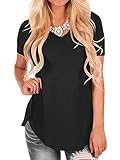 Aifer Women V Neck Long/Short Sleeve T Shirt Curved Hem Casual Basic Tops