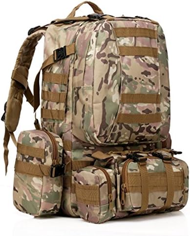 IFLYING 50L Tactical Backpack with 3 MOLLE Bags Military Rucksack Bag for Hiking Camping Mountain Climbing