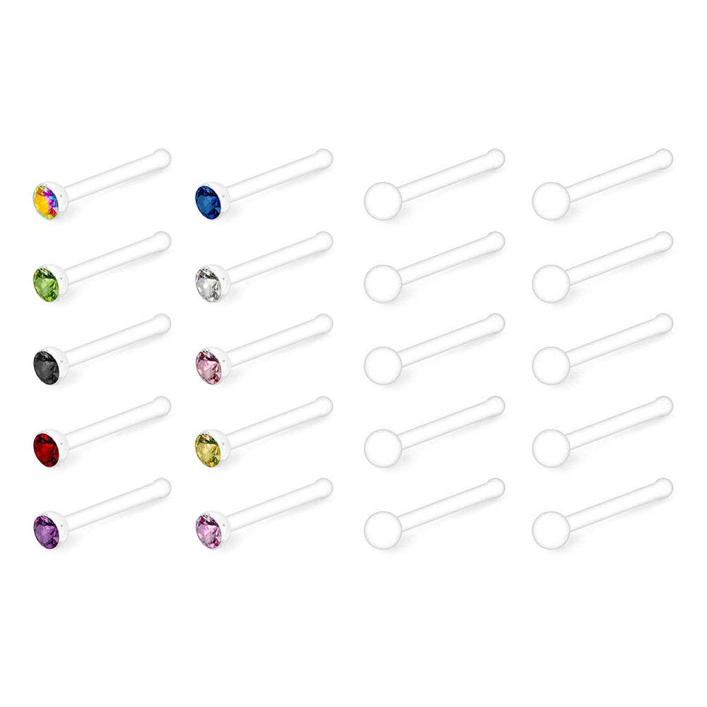 Briana Williams Nose Stud Rings Set Bioflex Flexible L Shaped Bone Spiral Curved 20G 7mm Crystal Nose Screw Bars Piercing