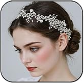ALUINN Flower Hair Vines Bride Wedding Silver Crystal Hair Vine Pearl Bridal Headpiece Rhinestone Leaf Hair Accessories for Women Bridal Bridesmaid