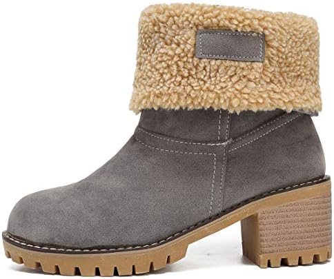 dotacoko women cute warm short boots suede chunky mid heel round toe winter snow ankle booties