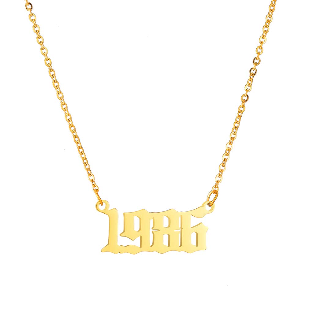 AFSTALR Birth Year Necklace Women Birthday Gifts Charm Friendship Jewellry for Girls Birthday Year Number 1986 Gold