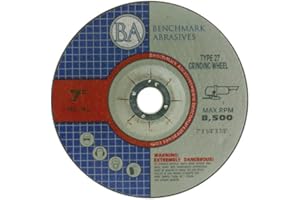 Benchmark Abrasives 7 Inch Grinding Wheel for Metal, Steel, Fiberglass - Thin Type 27 Depressed Center Angle Grinder Cutting Disc with 7/8" Arbor Hole, Cut Off Wheels Grinder Wheel - 10 Pack