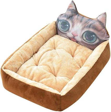 Guocu Fournitures Animaux Lit Chien Coussin Oreiller De Dessin Animé Amovible Coussin Lavable Panier Chien Chat Marron Xl