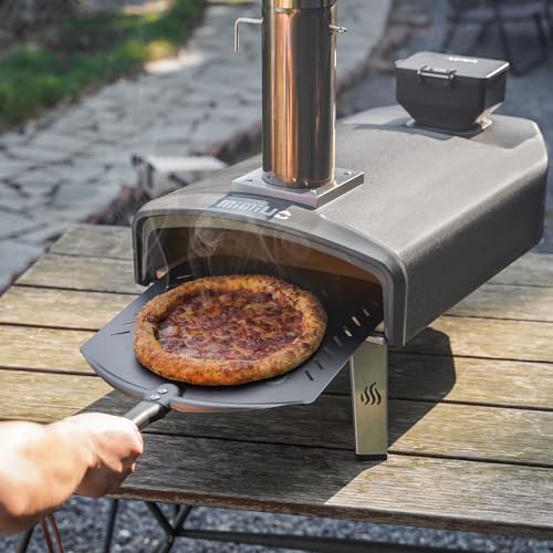 Mimiuo Outdoor Pizza Pellet Oven with Pizza Stone 33 cm, for Baking, Bread, Camping, Barbecue, Garden, Portable Oven Pizza Wood, Black