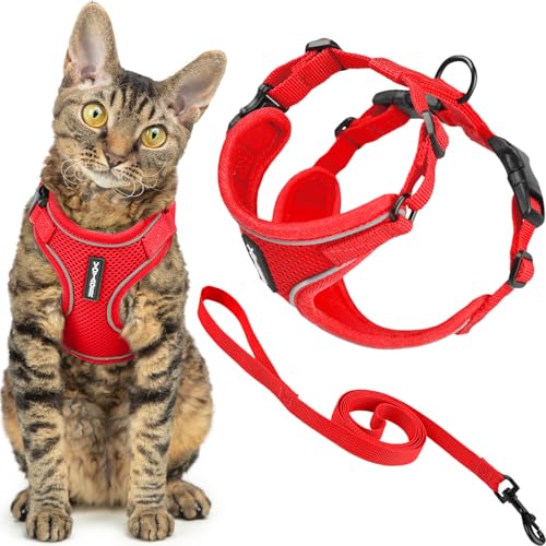 Voyager Ontsnappingsbestendig kattenharnas en riemset met reflecterende naden, neopreen handvat 1,5 m - ondersteunt kleine, middelgrote en grote katten, kittens om te wandelen door Best Pet Supplies -