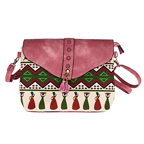 Flower Print Handbags Bag for Women,Fashion Sweet Pattern Shoulder Messenger Bag (Red)