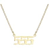 COLORFUL BLING Dainty Number Pendant Necklace Stainless Steel Choker 000 1111 111 222 333 444 555 666 777 888 999 Numerology Jewelry Gift for Women-Gold 555