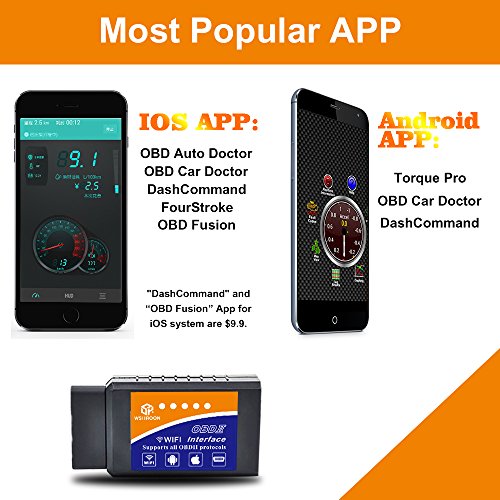 wsiiroon Car WiFi OBD 2, Wireless OBD2 Car Code Reader Scan Tool,Scanner Adapter Check Engine Diagnostic Tool for iOS Apple iPhone iPad Air Mini iPod Touch & Andorid