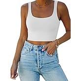 REORIA Women’s Sexy Square Neck Double Lined Seamless Sleeveless Cropped Tank Yoga Crop Basic Tops