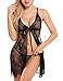 Avidlove Women's Lace Pajamas Floral Babydoll Nightgown with G-string ,Black,XX-Large