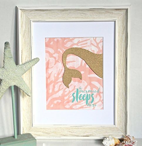 Coral, Aqua and Gold Mermaid Nursery Wall Art, Mermaid Room Decor, "A Mermaid Sleeps Here"