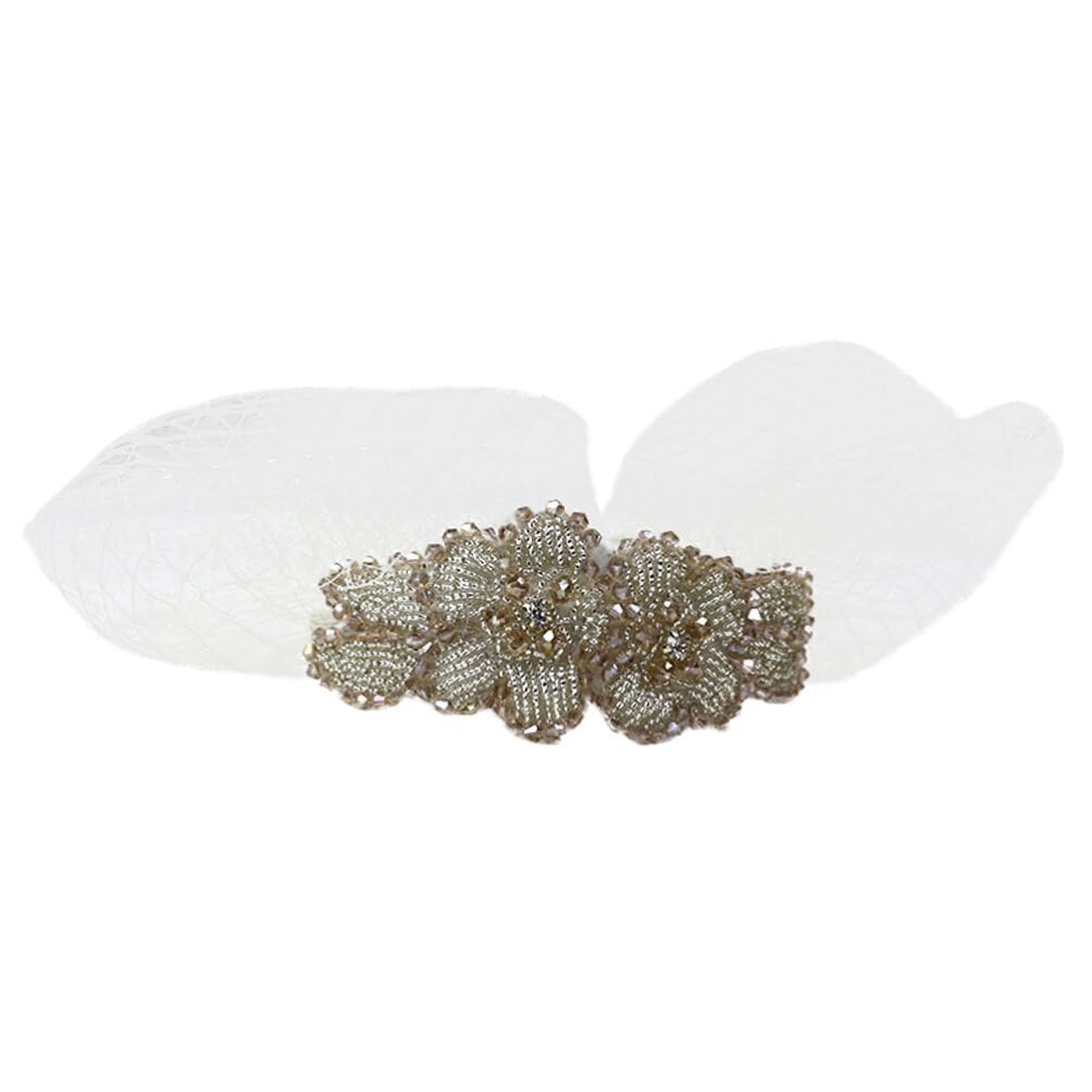 Lurrose Vintage Headband with Mesh Mask Manual Diamond Hairband Headwear Birdcage Veil Fascinator for Woman Girls (White)