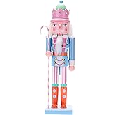 BEAUTLOHAS. 12 Inch Traditional Nutcracker King Doll - Hand-Painted Macaron Color Wooden Christmas Decor, Xmas Ornaments for Holiday Tabletop, Shelves &amp; Party Decorations