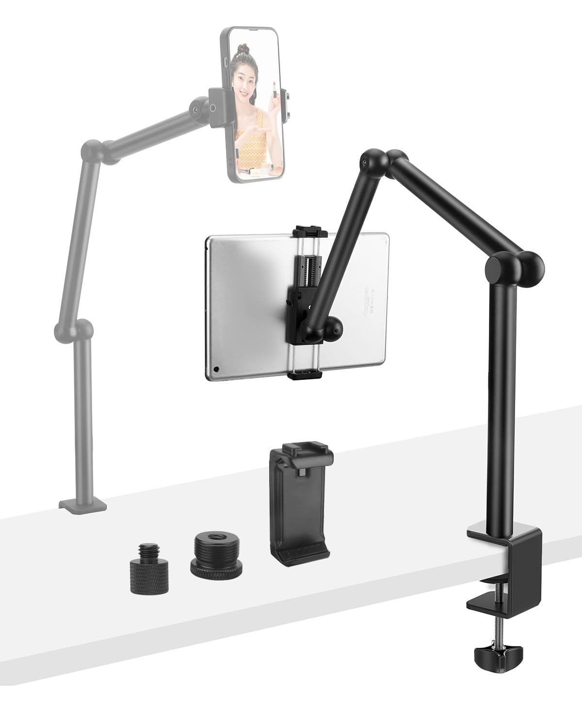 Mic Arm Camera Desk Mount 28inch, Microphone Arm Stand with Tablet Holder and 3/8