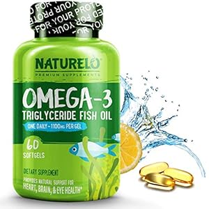 NATURELO Omega-3 Fish Oil – 1100 mg Triglyceride Omega 3 – High Strength DHA EPA Supplement – Best for Brain, Heart, Joint Health – No Burps – Lemon Flavor – 60 Softgels | 2 Month Supply