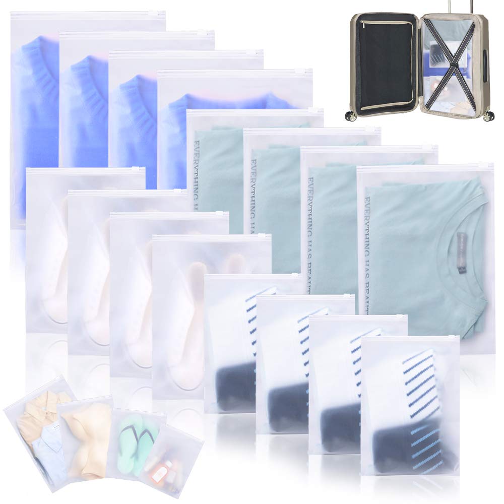 16PCS Travel Storage Bags for Clothes Space Saver Packing Sacks,Packing Cubes - Travel Organizers with Laundry Bag,Compression Bags - No Vacuum or Pump Sacks-Save Space in Your Luggage