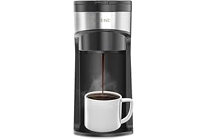 SIFENE Mini Coffee Maker Single Serve Instant Coffee Brewer, One Cup for K Pod & Ground Coffee, Capsule Coffee Machine with Water Window and Descaling Reminder (Black)