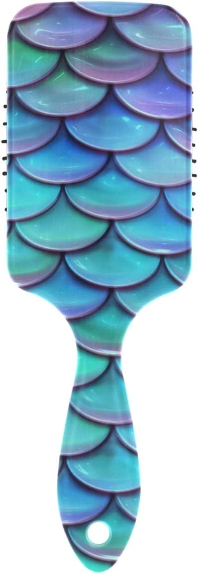 MALPLENA Blue And Purple Mermaid Fish Scale Handle Hair Brush Best Anti-static Detangling and Delousing Brush/Comb for Women, Girls, Men and Boys