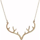 HANMOZTION Stainless Steel Christmas Deer Head and Antlers Charm Necklace for Women Jewelry