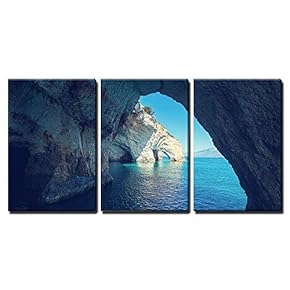 3 Piece Canvas Wall Art - Beautiful Sea Landscapes on Zakynthos Island in Greece - Modern Home Art Stretched and Framed Ready to Hang - 16"x24"x3 Panels