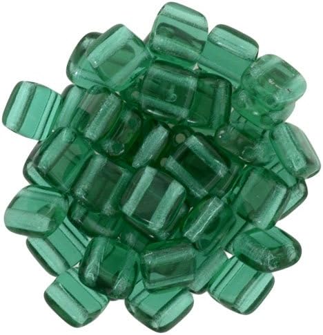 CzechMate 6mm Square Glass Czech Two Hole Tile Bead - Emerald