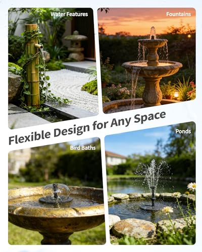 POPOSOAP Solar Pond Pump, 12W Solar Fountain with 4200 mAh Battery Backup, Day and Night Working Mode, Decorative Water Fountain for Garden Pond, Easy to Install