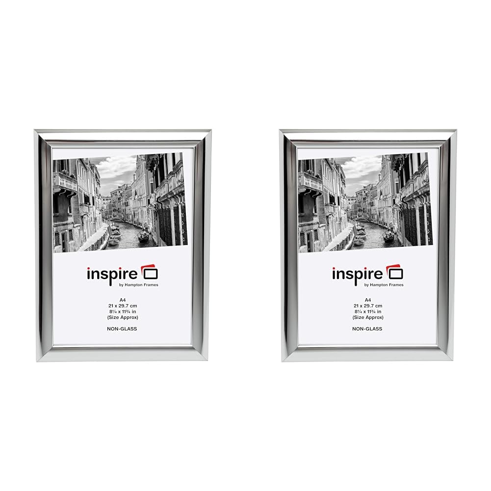 Hampton Frames SHINY Poster Certificate Photo Frame Acrylic (Non Glass) Silver A4 (21x30cm) PILA4SHINNG (Pack of 2)