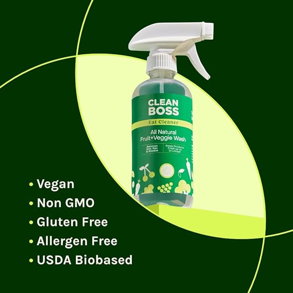 CLEANBOSS EAT CLEANER TRIPLE-ACTION FRUIT + VEGGIE WASH – 12 OZ, PACK OF 3 – REMOVES HARMFUL RESIDUE – KEEPS PRODUCE FRESH UP TO 5X LONGER – INCLUDES ONE TRIGGER – VEGAN, GLUTEN FREE – IMPROVED NOZZLE