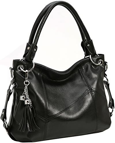 Kenoor PU Leather Shoulder Bags Tote Top Handle Work Bag Handbag Satchel Purses (Black)