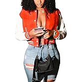 Mintsnow Womens Varsity Jacket Long Sleeve Button Down Bomber Jackets Casual Baseball Uniform Streetwear
