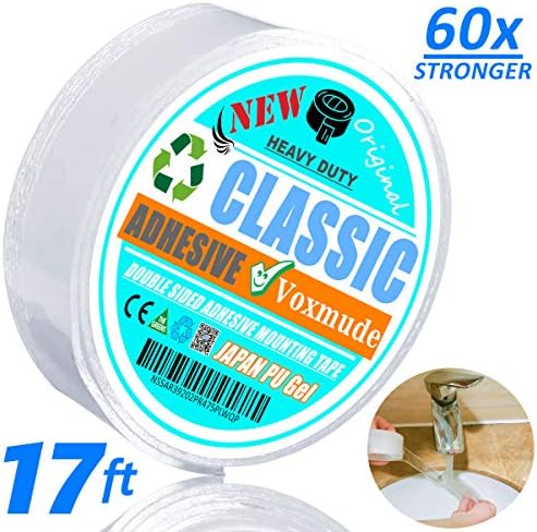 Double Sided Clear Adhesive Gel Grip Tape Removable Two Sided Washable Reusable Heavy Duty Transparent Mounting Tape for Carpet/Kitchen Rugs/Wall Decor/Bathroom/Office/RV Repair (2 inches X 17ft)